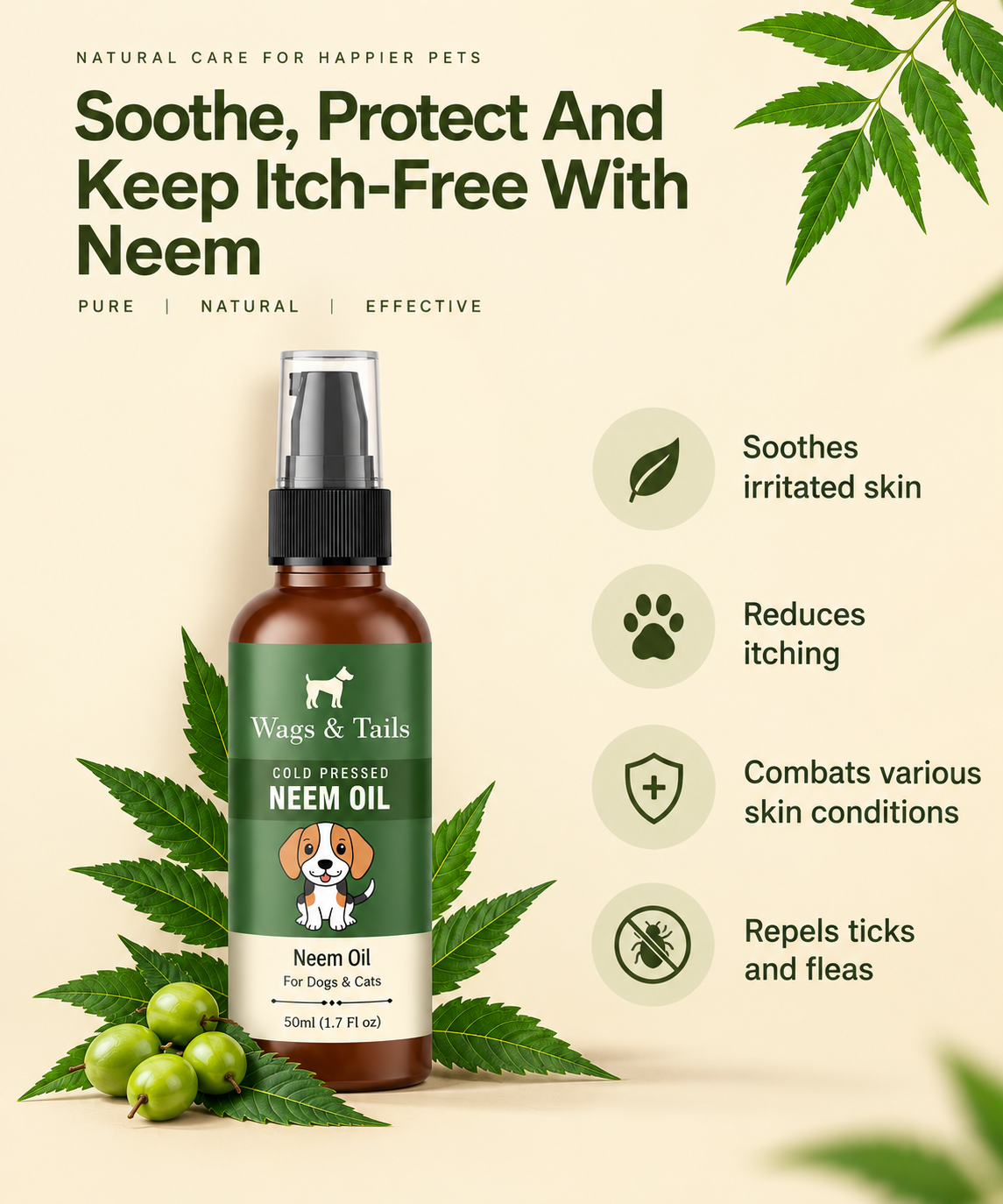 Pure Neem Oil (Cold Pressed, Paper Filtration) for Dogs and Cats