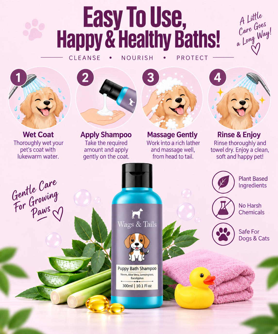 Puppy Bath Shampoo + Conditioner for Dogs and Cats