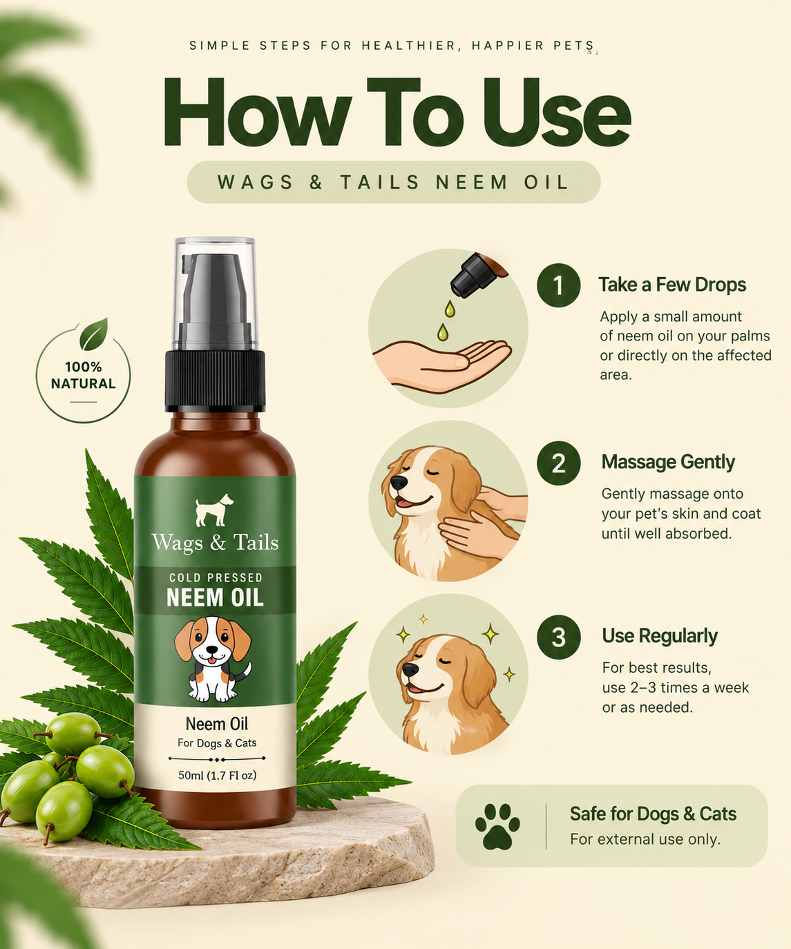 Pure Neem Oil (Cold Pressed, Paper Filtration) for Dogs and Cats