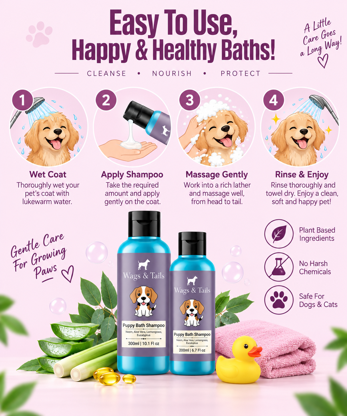 Puppy Bath Shampoo + Conditioner for Dogs and Cats