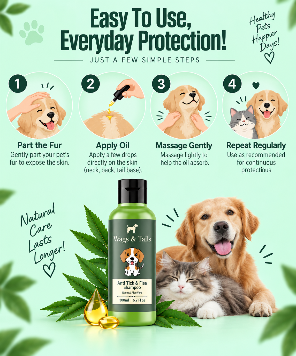 Anti Tick & Flea Shampoo + Conditioner for Dogs and Cats