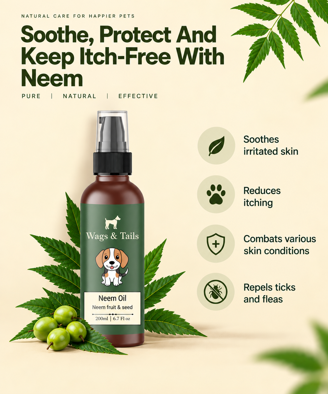 Pure Neem Oil (Cold Pressed, Paper Filtration) for Dogs and Cats