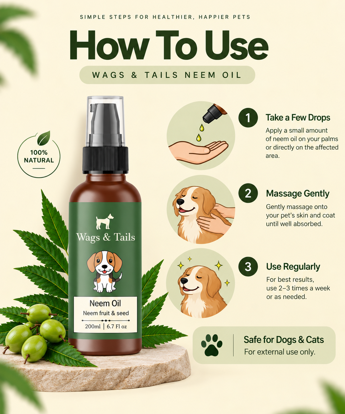 Pure Neem Oil (Cold Pressed, Paper Filtration) for Dogs and Cats