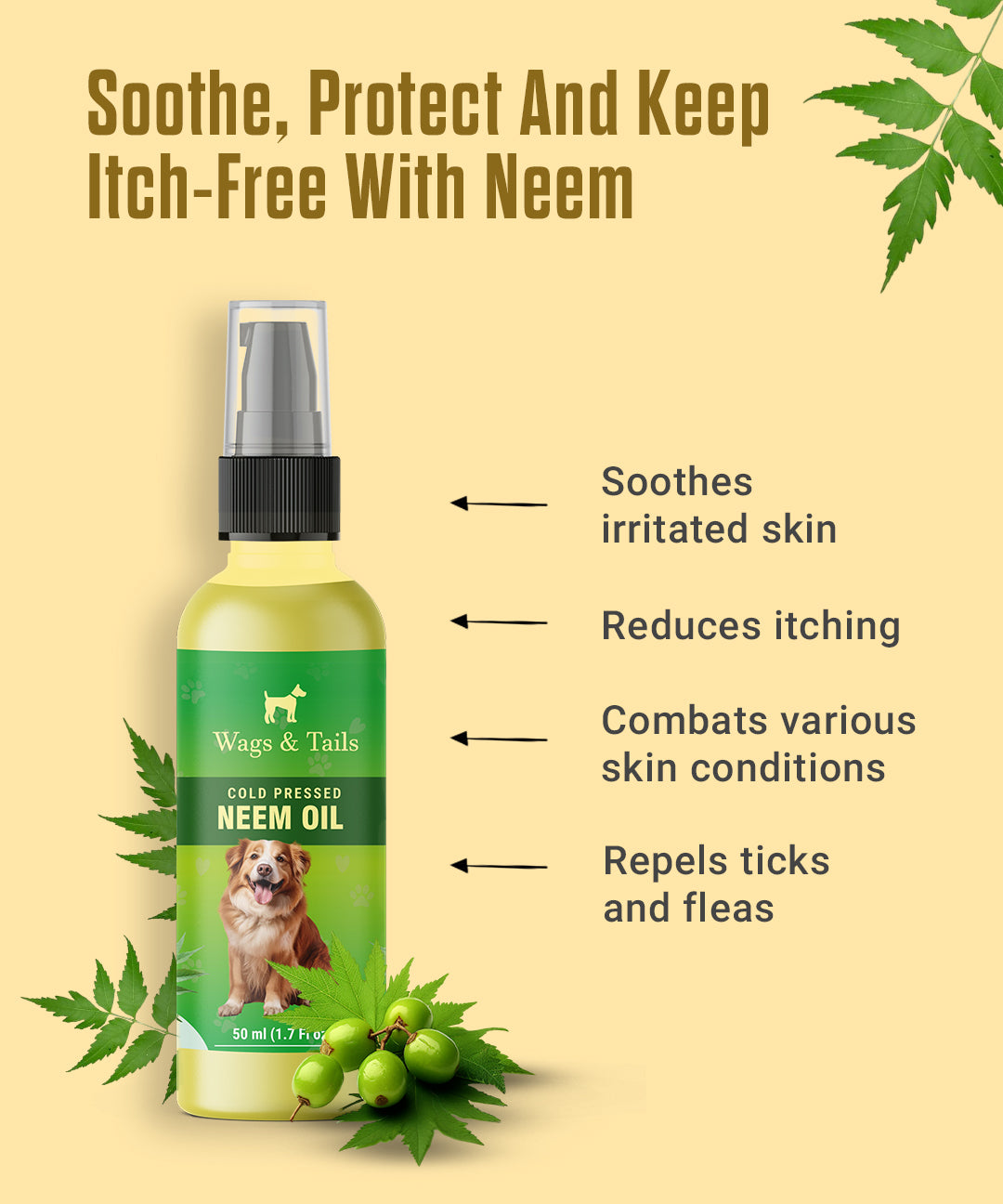 Pure Neem Oil (Cold Pressed, Paper Filtration) for Dogs and Cats